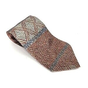 100% Italian Silk Necktie by Morgan Hart - Geometric Beige and Silver Pattern
